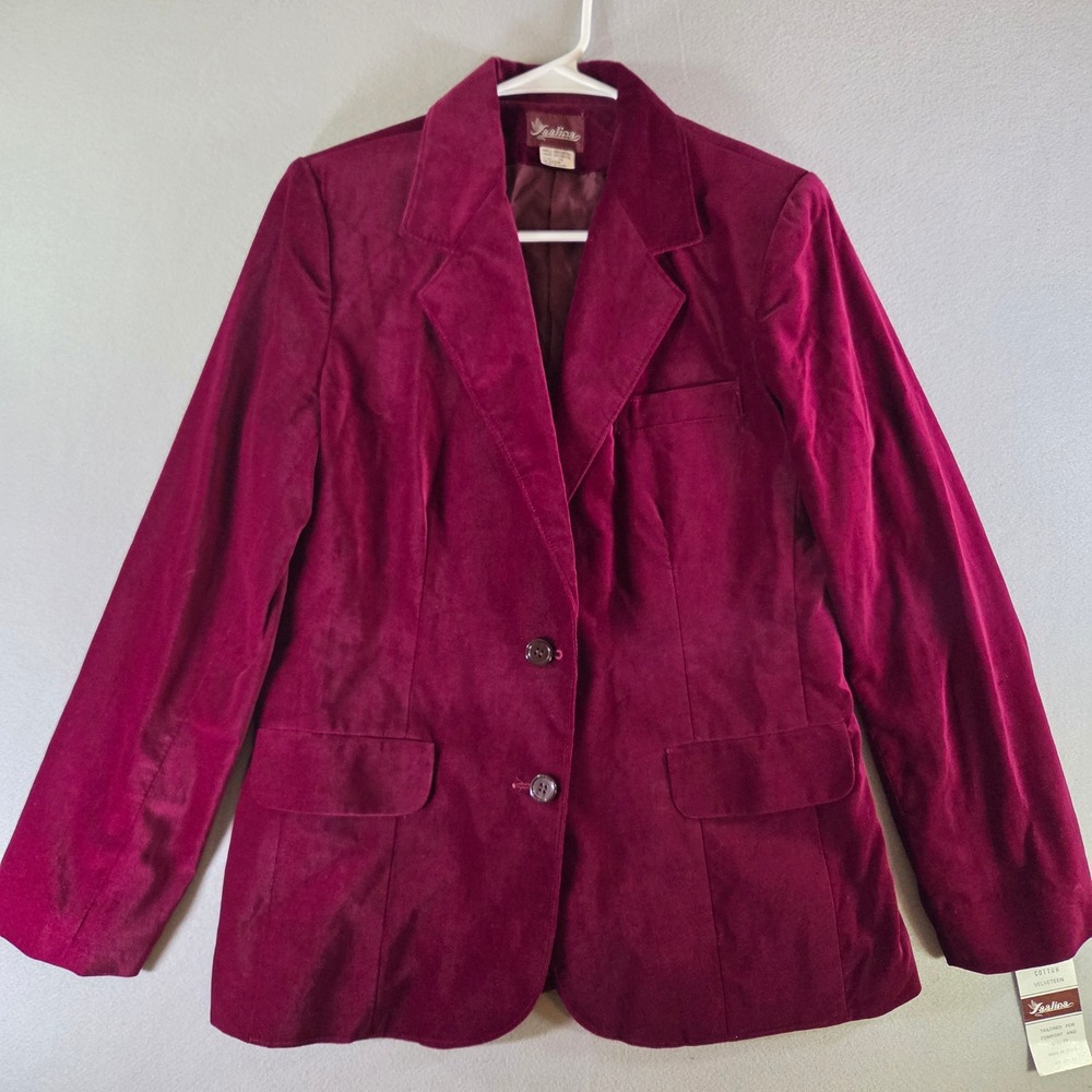 Vtg Saalina Burgundy Cotton Velveteen Blazer Jacket Wine Red Victorian 12 NWT
